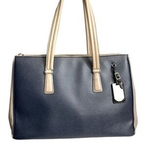 Tumi gray blue colorblock tote bag